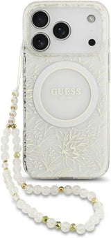 Guess IML Flowers Electro Pearl Strap MagSafe Case for iPhone 17/18 Pro 6.3" White - GUHMP18LHCPOFPH