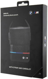 BMW M Series Carbon Tricolour Universal Phone Pouch With Strap And Cardslot Black - BMOWBPUCARTCBK