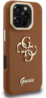 Guess PU Grained 4G Logo Stand Camera Frame Case for iPhone 16 Pro Max 6.9" Brown - GUHCP16XPCS4GSW