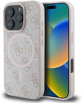 Guess Leather 4G Ring Classic Logo Hardcase with MagSafe for iphone 16 Pro 6.3" Pink- GUHMP16LG4GFRP