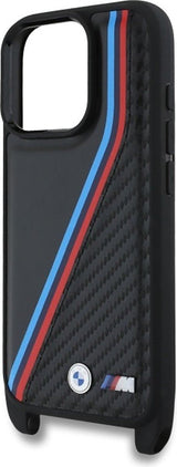 BMW M Series Carbon Tricolor Lines & Strap Case for iPhone 16 Pro 6.3" Black - BMHCP16L23PSVTK