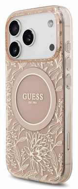 Guess IML Flowers Electro Pearl Strap MagSafe Case for iPhone 17/18 Pro 6.3" Pink - GUHMP18LHCPOFPP