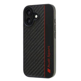 Audi Carbon Fiber Sports Red Stripe Hardcase with MagSafe for iPhone 16 6.1" Black - AUS-TPUPCIP-16-R8/D1-BK