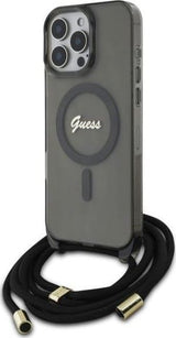 Guess Crossbody Cord Script Case with MagSafe for iPhone 16 Pro 6.3" Black - GUHMP16LHCTSGNSK