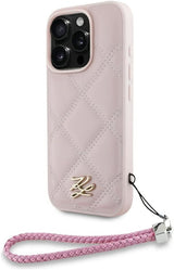 Karl Lagerfeld Quilted Initial Logo with Chain Strap Case for iPhone 16 Pro Max 6.9" Pink - KLHCP16XPSQSKLSMSP