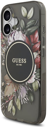Guess IML Flowers Strap Case with MagSafe for iPhone 17 6.3" Black - GUHMP17SHFWBRCESK