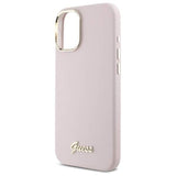 Guess Script Metal Logo & Frame Silicone Case for iPhone 16 6.1" Pink - GUHCP16SSMBSLP