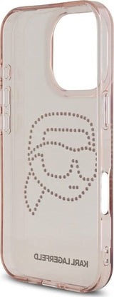 Karl Lagerfeld IML Rhinestones Karl Head Case for iPhone 16 Pro Max 6.9" Pink- KLHCP16XHKHDCELP