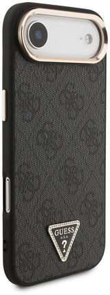 Guess PU Leather 4G Triangle Logo Gold Frame Case with MagSafe for iPhone 17 Air 6.5" Black - GUHMP17MP4GTDGMK