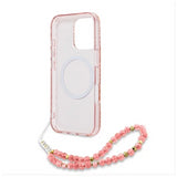 Guess IML Flowers Allover Electro and Pearl Strap Case with MagSafe for iPhone 16 Pro 6.3" Pink - GUHMP16LHCPOFPP