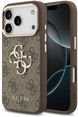 Guess PU Leather 4G Big Logo Gold Frame Case for iPhone 17 Pro Max 6.9" Brown - GUHCP17X4GMGCBR