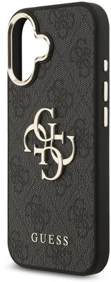Guess PU Leather 4G Big Logo Gold Frame Case for iPhone 17 6.3" Black - GUHCP17S4GMGCGR