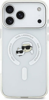 Karl Lagerfeld IML Karl & Choupette Head Metal Frame Case with MagSafe for iPhone 17/18 Pro Max 6.9" Clear - KLHMP18XHLSKCH