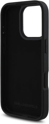 Karl Lagerfeld HC Grained PU Cardslot Metal Elong Case for iPhone 16 Pro 6.3" Black - KLHCP16LPKHPORPK