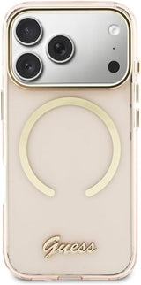 Guess IML Script Metal Logo Case with MagSafe for iPhone 17 Pro Max 6.9" Pink - GUHMP17X5HTCSMSP