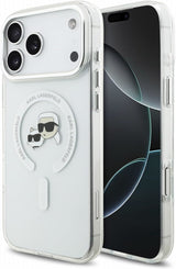 Karl Lagerfeld IML Karl & Choupette Head Metal Frame Case with MagSafe for iPhone 17/18 Pro Max 6.9" Clear - KLHMP18XHLSKCH