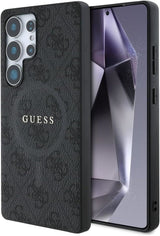 Guess Leather 4G Coloured Ring Classic Logo Case with MagSafe for Samsung Galaxy S25 Ultra 6.9" Black - GUHMS25LG4GFRK