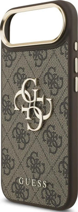Guess PU Leather 4G Metal Logo Gold Frame Case for iPhone 17 Air 6.5" Brown - GUHCP17M4GMGCBR