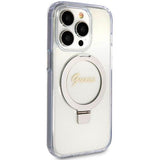 Guess Script Glitter Hard Case with MagSafe Ring Stand for iPhone 15 Pro 6.1" Clear - GUHMP15LHRSGSD
