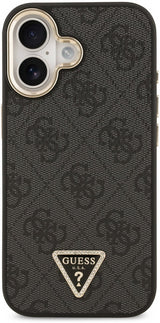 Guess PU Leather 4G Triangle Logo Gold Frame Case with MagSafe for iPhone 17 6.3" Black - GUHMP17SP4GTDGMK