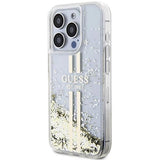 Guess Liquid Glitter Gold Stripes Hard Case for iphone 15 Pro 6.1" Transparent - GUHCP15LLFCSEGT