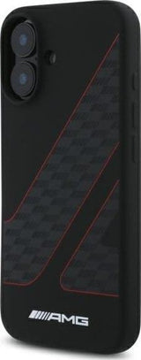 Mercedes Benz AMG Checkered Flag Pattern Case with MagSafe for iPhone 16 6.1" Black & Red - AMHMP16S2SCFR