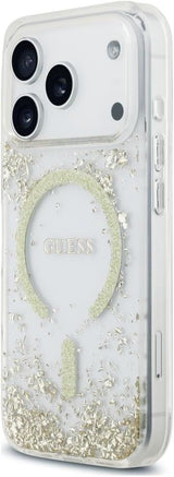 Guess Resin Bottom Glitter Case with MagSafe for iPhone 17/18 Pro 6.3" Clear Gold - GUHMP18LRGRGED