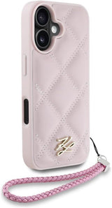Karl Lagerfeld Quilted Initial Logo with Chain Strap Case for iPhone 16 6.1" Pink - KLHCP16SPSQSKLSMSP