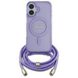 Guess Crossbody Cord Script Case with MagSafe for iPhone 16 6.1" Purple - GUHMP16SHCTSGNSU