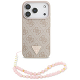 Guess 4G Triangle Logo Strap With Pearl Strap Case MagSafe for iPhone 17 Pro 6.3" Pink - GUHMP17LP4TSDPPSP