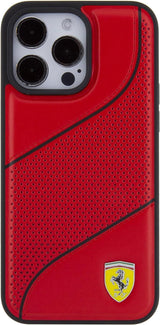 Ferrari Hard Case Perforated Waves Metal Logo for iphone 15 Pro Max 6.7" Red - FEHCP15XPWAR