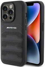 Mercedes AMG Hardcase Leather Debossed Lines Case for iphone 15 Pro Max 6.7" Black - AMHCP15XGSEBK