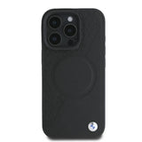 BMW Signature Leather Half Textured & Circle Case with MagSafe for iPhone 16 Pro 6.3" Black - BMHMP16L23RTPK