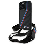 BMW M Series Carbon Tricolor Lines & Strap Case for iPhone 16 Pro Max 6.9" Black - BMHCP16X23PSVTK