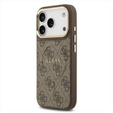 Guess PU Leather 4G Gold Frame Case with MagSafe for iPhone 17 Pro 6.3" Brown - GUHMP17LP4MSEGCW