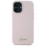 Guess Script Metal Logo & Frame Silicone Case for iPhone 16 6.1" Pink - GUHCP16SSMBSLP