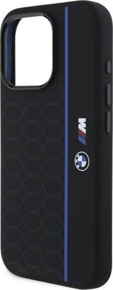BMW M Series Silicone Hexagon Blue Line Case with MagSafe for iPhone 16 Pro 6.3" Black - BMHMP16L23SHEB