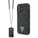 Guess Leather Metal Logo Strass Crossbody Case for iPhone 16 6.1" Black - GUHCP16SP4TDSCPK