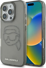 Karl Lagerfeld IML Rhinestones Karl Head Case for iPhone 16 Pro 6.3" Black - KLHCP16LHKHDCELK