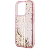 Guess Liquid Glitter Gold Stripes Hard Case for iphone 15 Pro 6.1" Pink - GUHCP15LLFCSEGP