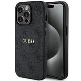 Guess 4G Collection Leather Metal Logo with MagSafe Hard Case for iphone 15 Pro 6.1" Black - GUHMP15LG4GFRK