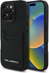 Karl Lagerfeld HC Grained PU Cardslot Metal Elong Case for iPhone 16 Pro 6.3" Black - KLHCP16LPKHPORPK