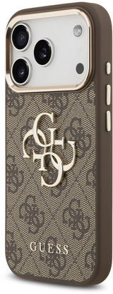 Guess PU Leather 4G Big Logo Gold Frame Case for iPhone 17 Pro Max 6.9" Brown - GUHCP17X4GMGCBR