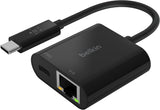 Belkin 2 in 1 USB C to Ethernet Adapter with 60W USB C Charging Cable for MacBook Black - INC001btBK