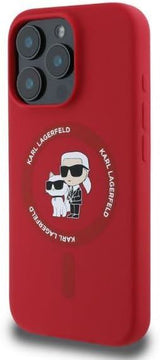 Karl Lagerfeld Silicone Karl and Choupette Ring Case with MagSafe for iPhone 16 Pro Max 6.9" Red - KLHMP16XSCMKCRHR