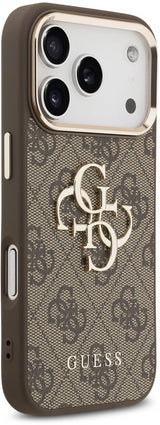 Guess PU Leather 4G Big Logo Gold Frame Case for iPhone 17 Pro Max 6.9" Brown - GUHCP17X4GMGCBR