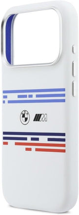 BMW M Series Silicone Horizontal Line Case with MagSafe for iPhone 17 Pro 6.3" White - BMHMP17L25SHOTSH