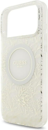 Guess IML Flowers Electro Pearl Strap MagSafe Case for iPhone 17/18 Pro Max 6.9" White - GUHMP18XHCPOFPH