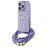 Guess Crossbody Cord Script Case with MagSafe for iPhone 16 Pro 6.3" Purple - GUHMP16LHCTSGNSU