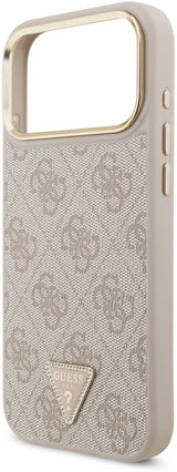 Guess PU Leather 4G Triangle Logo Gold Frame Case with MagSafe for iPhone 17 Pro Max 6.9" Pink - GUHMP17XP4GTDGMP